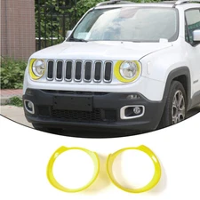 2pcs Front Headlight Lamp Cover Trim Bezel For Jeep Renegade 2016-2018 Yellow