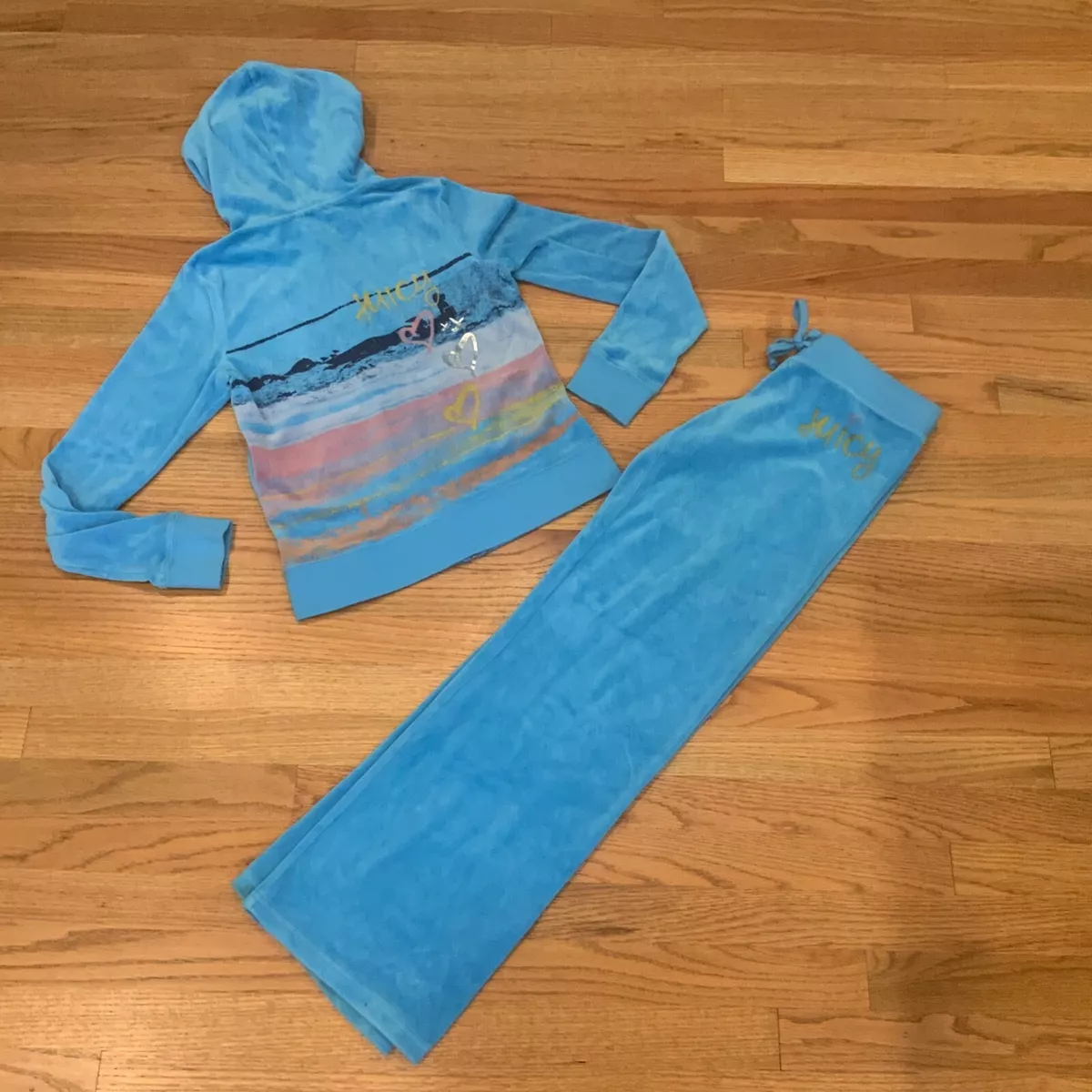 Vintage Y2K Juicy Couture Velour Baby Blue Tracksuit S M Sunset Logo