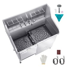 Stainless Steel Dog Washing Station, 50 inch Pet Grooming Tub w/ Ramp, Faucet 