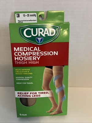 CURAD Thigh High Closed Toe Beige Size E 15-20mmHg