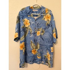 Tommy Bahama Mens XLX Silk Blend Blue Hibiscus Floral Tropical Camp Shirt