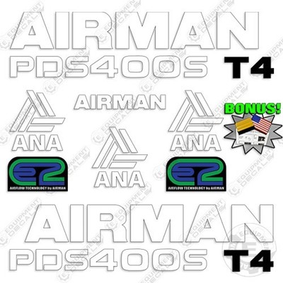 Fits Airman PDS400S Decal Kit Air Compressor - 7 YEAR 3M OUTDOOR Vinyl!  +BONUS