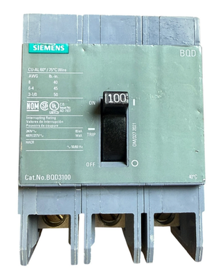 #ad Siemens BQD3100 100A 3 Pole Circuit Breaker HACR 480Y 277V Type BQD NO TESTED $125.00