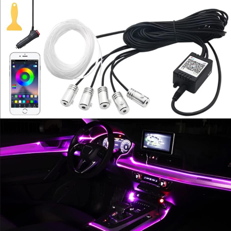 LUCI LED per AUTO CON COMANDO APP in FIBRA OTTICA, LUCI LED 6 METRI RGB CON COMA