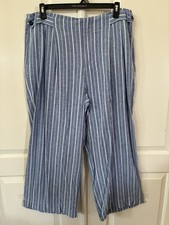 Free Assembly Women's Size XL Blue Stripe High Rise Wide Leg Cropped Pants NWT