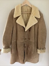 Vtg Genuine Shearling Sheepskin Suede Leather Rancher Marlboro Jacket Coat 46 M