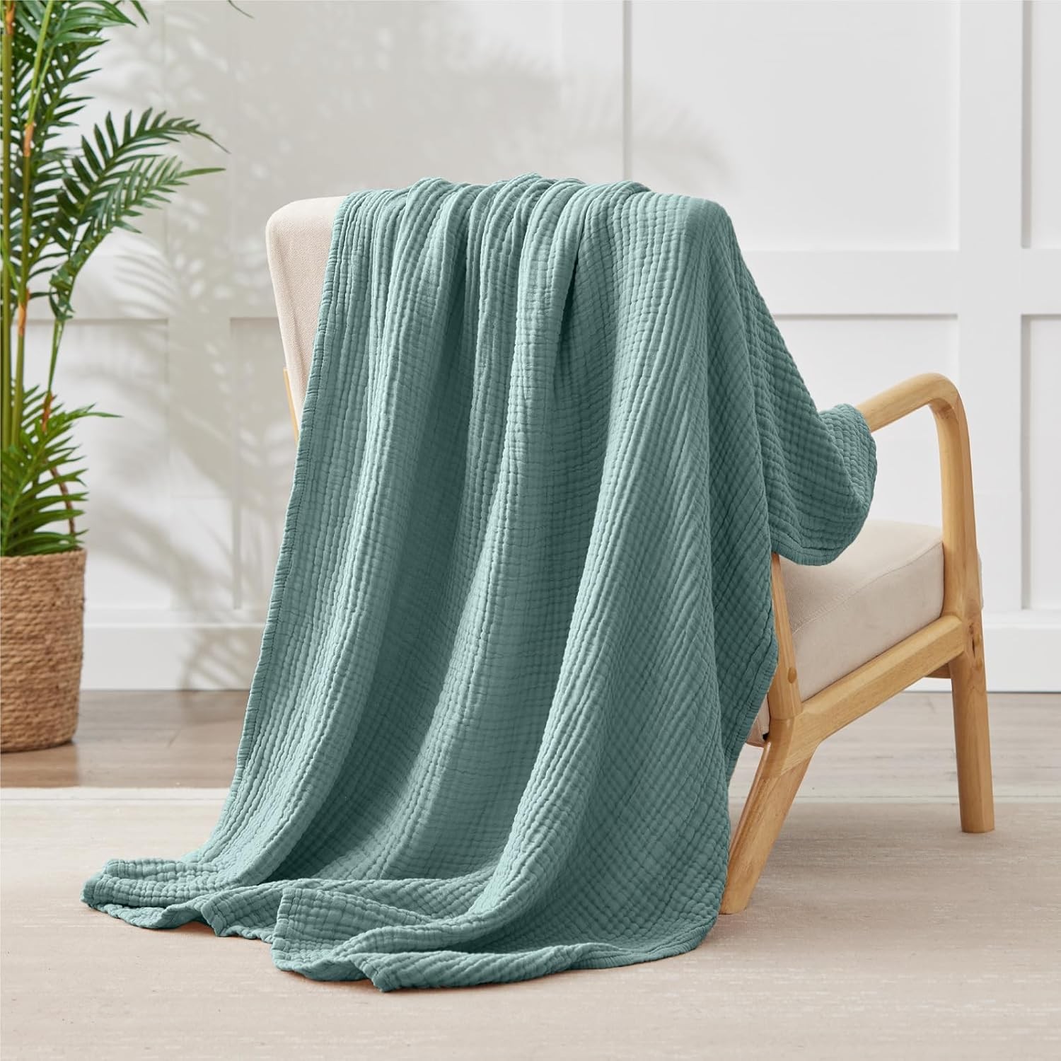 100% Cotton Muslin Blanket Large 50" X 70", 6 Layers Breathable and Lightweight 