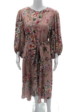 Eliza J Womens Fit & Flare Pink Floral Mid Calf Long Sleeve Dress Size 12