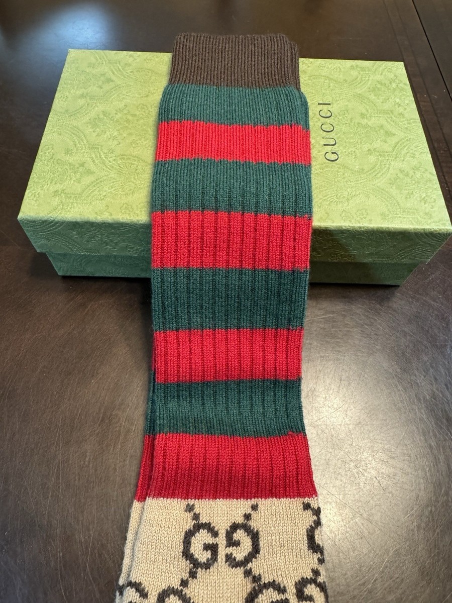 GUCCI GG Multistripes Knit ソックス 24-26cm New Authentic Gucci GG Supreme Logo Green Red Socks Size M | eBay