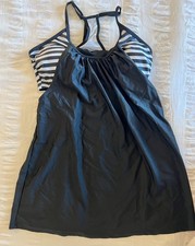 Women's 2 piece black and white swimsuit tankini, swim adjustable straps, Size L