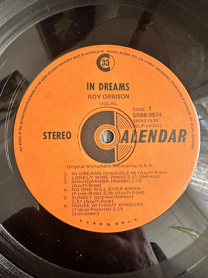 Roy Orbison- In Dreams 1963 Monument/Calendar Records Festival SR66-9874 - Image 4 of 4