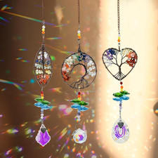 Tree of Life Crystal Suncatcher for Window Hanging, 3 Pieces Rainbow Maker with