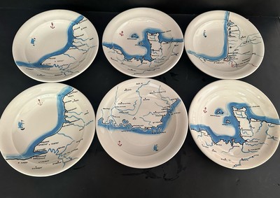 Vintage Set 6 Colette Gueden Primavera Bowl Plates Map Of French Coasts France