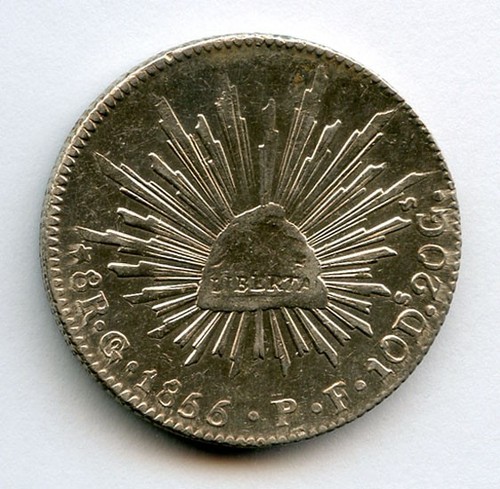 1855-Go-PF Mexico 8 Reales Guanajuato Mint, Has Luster Choice AU.