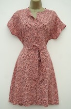 PAPAYA PINK WHITE NAVY PRINT SHIRT TEA DRESS SIZE 12 BUTTON FRONT TIE WAIST
