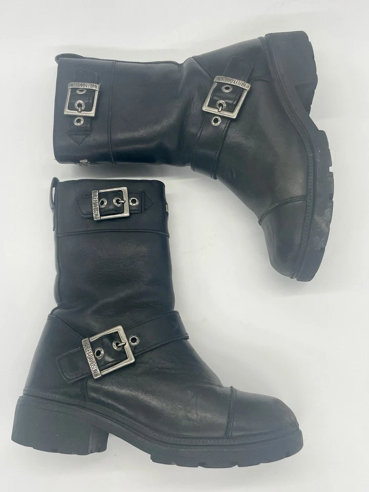 Botas negras de motociclista Harley Davidson con doble hebilla cremallera lateral para mujer talla 5,5 cuero Foto 2 de 4