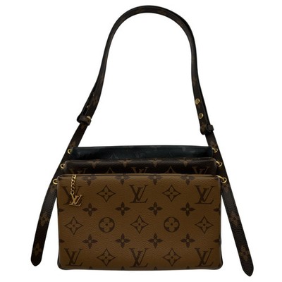 Louis Vuitton Pochette 3 M45412 Brown Black Monogram Reverse Leather Shoulder r0
