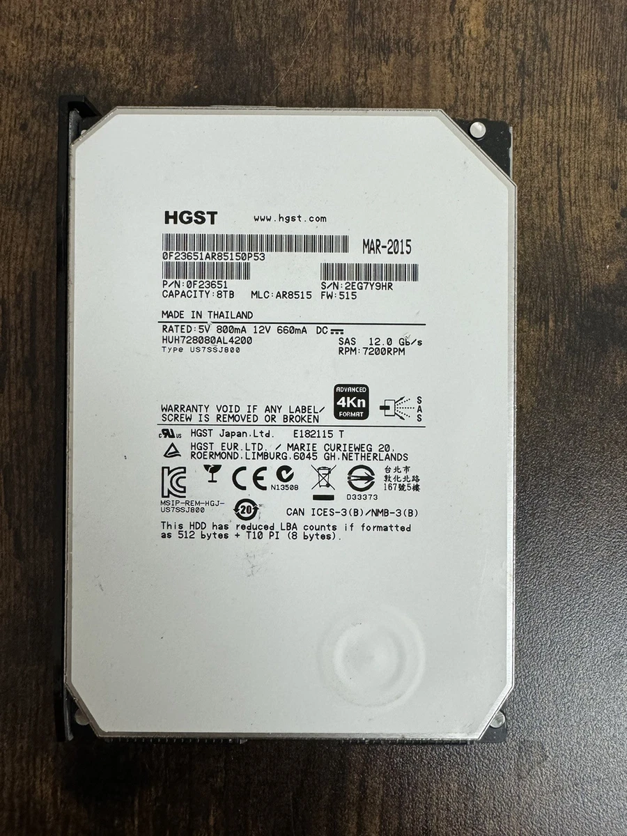 HGST SAS Internal Hard Disk Drives 8 TB Storage Capacity for sale
