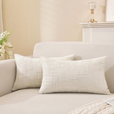 TAOSON Chenille Throw Pillow Covers 12x20 12" x 20" Pack of 2 , Cream White