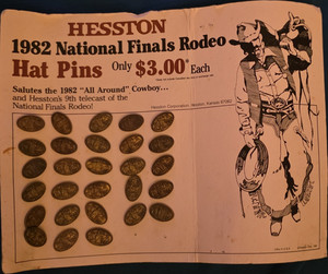 Hesston 1982 National Finals Rodeo Hat Pins Display Card Lot