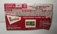 Recoton 417 Twin Point Sapphire Needle for GE Players See Photo for List