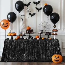 Poise3EHome Black Sequin Tablecloth 60x102 Inch Rectangle Sparkly Fabric Part...