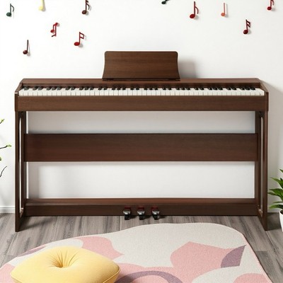 88-Key Full Size Fully Weighted Digital Piano Keyboard Set - 3 Pedal Dark Walnut