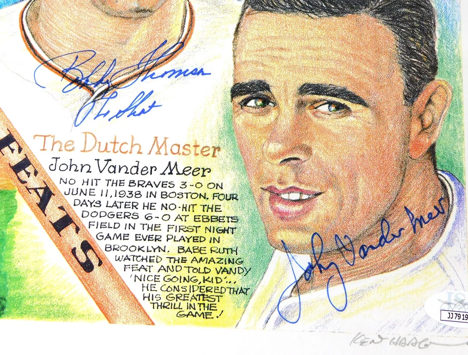 Don Larsen/Bobby Thomson/John VanderMeer Signed 11x14 Color Print 3 JSA Autos - Image 3 of 4