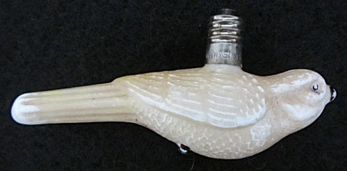 VINTAGE C6 PAINTED MILK GLASS~FIGURAL CHRISTMAS LIGHT BULB~TAN BIRD~NON-WORKING