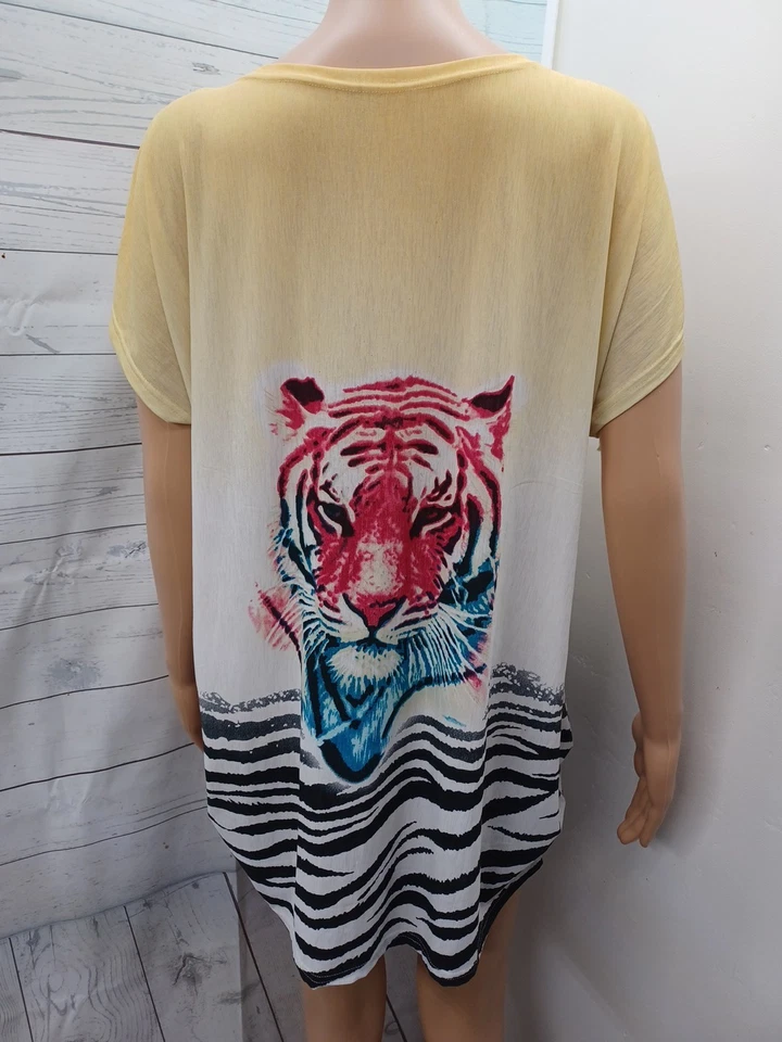 Camisa túnica verano sol top talla L/XL cabeza de tigre rayas estampado animal estrás Foto 4 de 4
