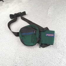 Vintage Jansport Hip Bag Fanny Pack Made in USA Green Can Slot Koozie Aztec Trim