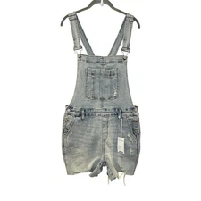 Judy Blue Womens L Light Wash Distressed Shorts Overalls Blue Stretchy JB150210