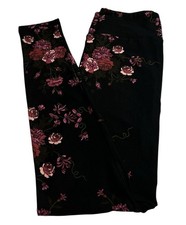 LuLaRoe Leggings OS One Size Floral BLACK PURPLE Colorful CARNATION Peony SOFT