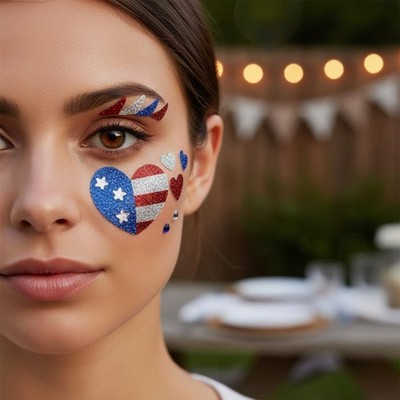 USA Unabhängigkeitstag Gesichtsdekor rotfarben, weiß & blau 4. Juli