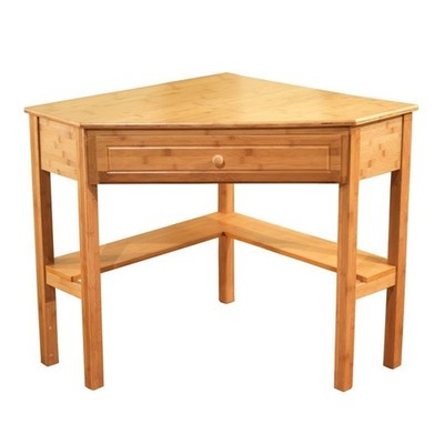 Bamboo Corner Desk with Drawer Natural Medium-Density Fiberboard Frame