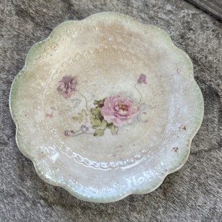 Vintage stained and crazed green Edge Rose butter pat Grindley England 3.25”
