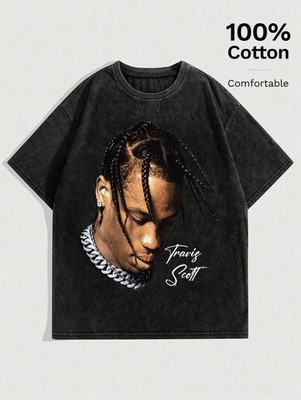 Travis Scott rap hip hop black t shirt mineral wash tie dye vintage unisex