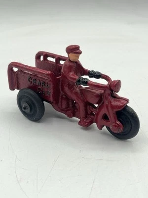 Jouet Ancien Crash Moto Hubley En Fonte Rouge En Caoutchouc Pneus - Photo 1/4