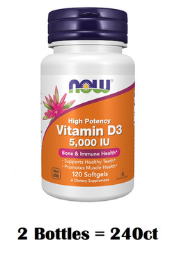 NOW Foods Supplements, Vitamin D-3 5,000 IU High Potency - 120 Softgels - 2 Pack