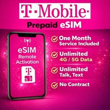 T-Mobile eSIM Unlimited Data 5G One Month Remote Activation Read Description