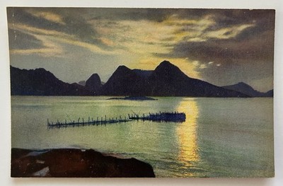 Swiss Lake Sunset Mountains Reflection Postcard WG Serie 107 Switzerland 1940s