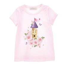 MONNALISA T-shirt rosa bambina castello principesse fiori strass 4 10 anni