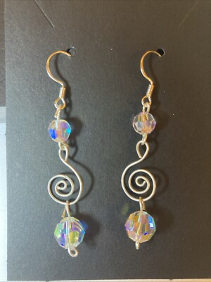 Handgefertigte Ohrringe 925 Sterling Silber mit Swarovski Aurora Borealis Perlen