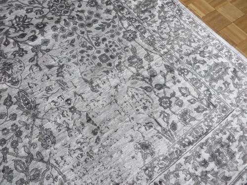8 X 9'11 Hand Knotted Gray Tone On Tone Wool & Silk Oriental Rug G5277 - Picture 3 of 11