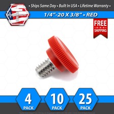 1/4"-20 x 3/8" Thumb Screw Stainless Steel - Red Round Knurled Knob - USA