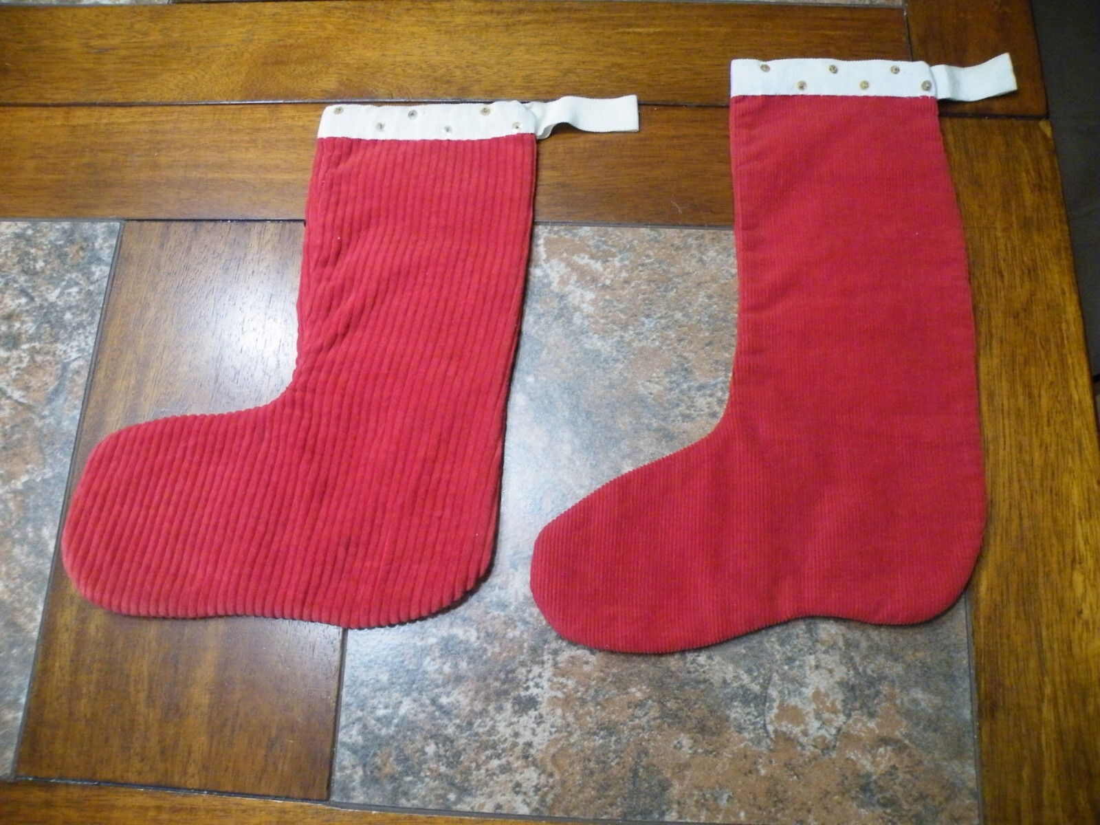 LOT of 2 Vintage HANDMADE Christmas STOCKINGS Red with FELT Appliques