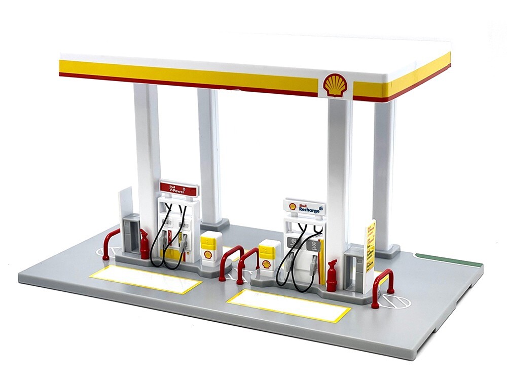 SHELL GAS STATION W/VOLVO OIL TANKER & TOW TRUCK DIORAMA PLAYSET
