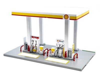 SHELL GAS STATION W/VOLVO OIL TANKER & TOW TRUCK DIORAMA PLAYSET