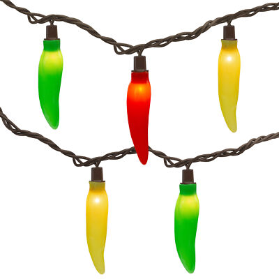 Northlight 35 Yellow and Green Chili Pepper String Light Set, 22.5ft Brown Wire