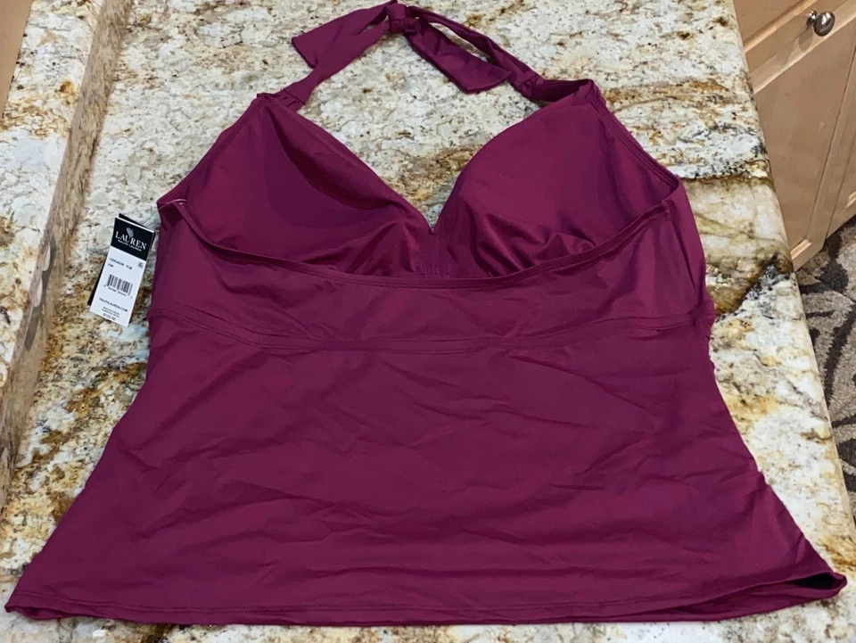 Traje de Baño Tankini Halter Ciruela Club Playa Ralph Lauren NUEVO Para Mujer Talla 20w Foto 3 de 4